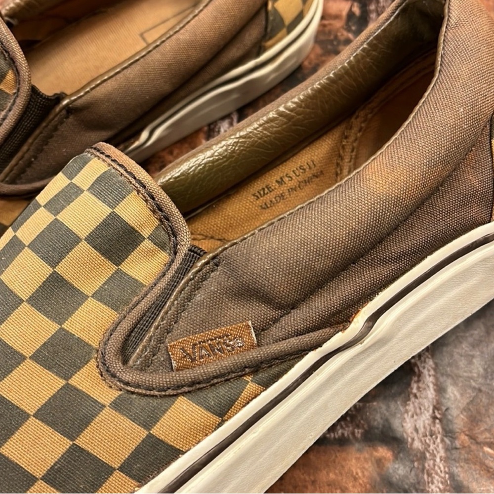 Vans Brown and Tan Checkered Slip-On Sneakers - Picture 4 of 7